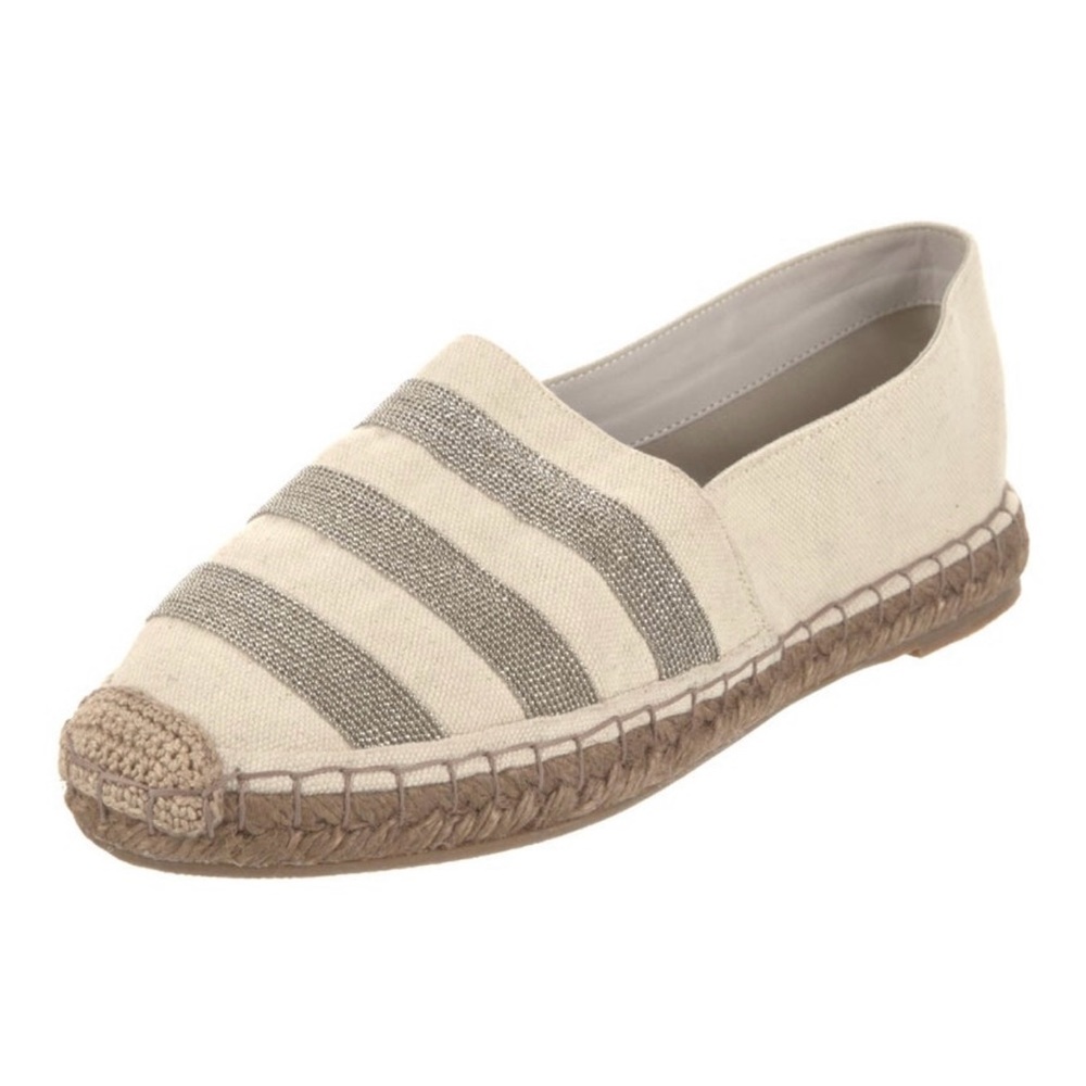 Brunello Cucinelli canvas striped millini espadrilles.